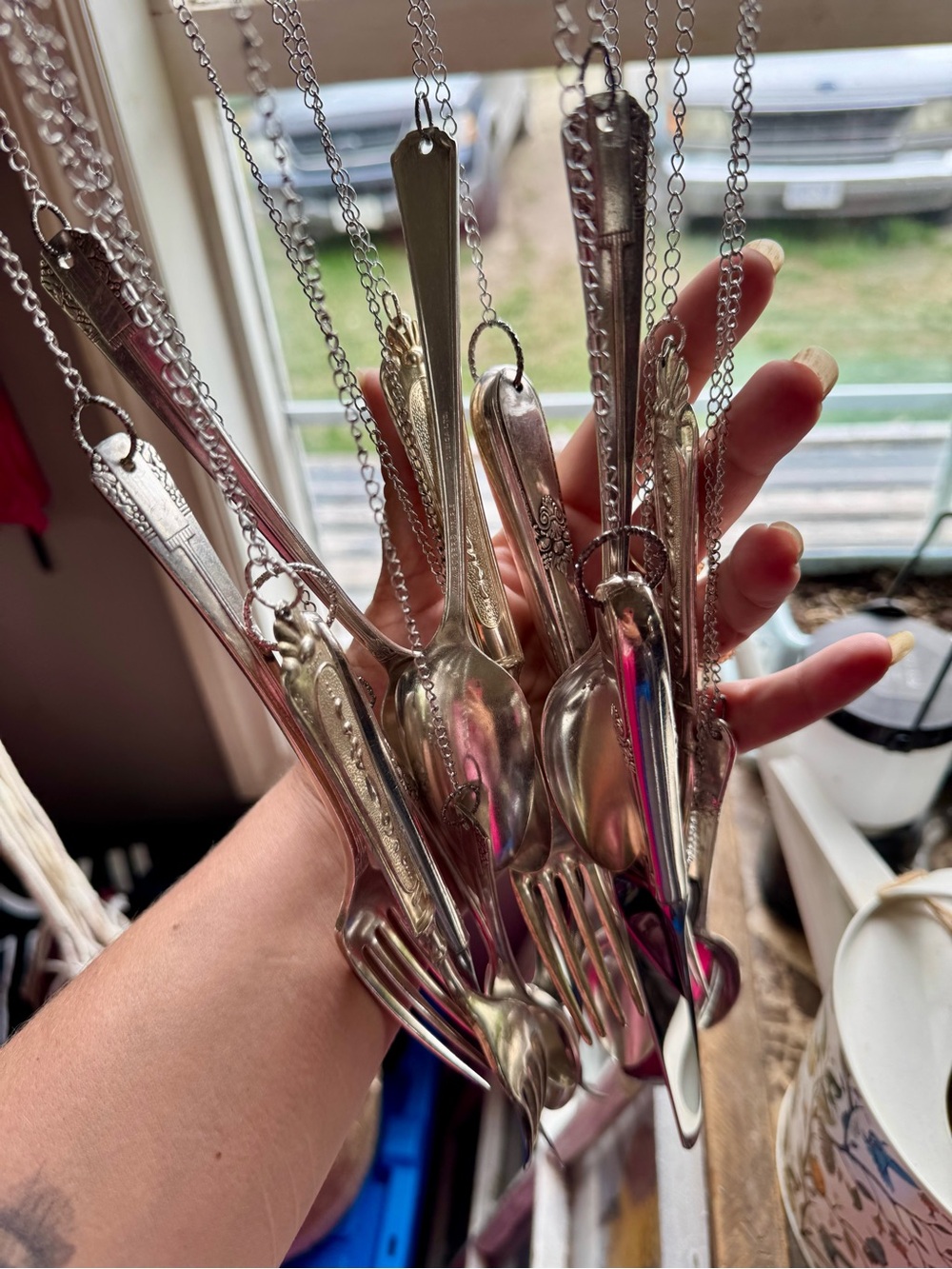 Handmade Wind Chime. Silver Cutlery Wind Chime – Silverwd Patina Accent